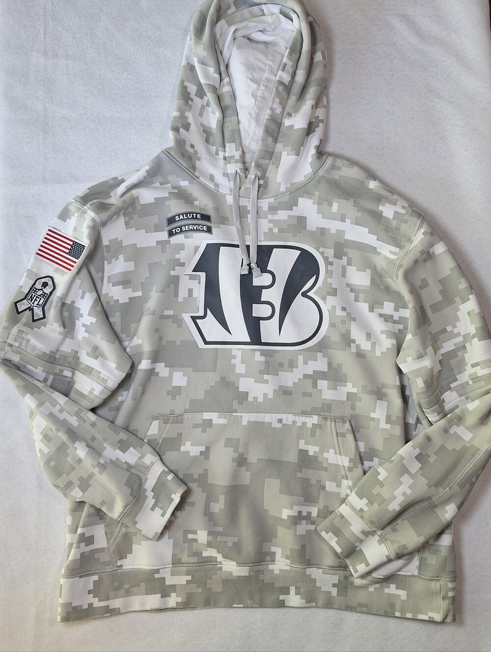 Nike Cincinnati Bengals Hoodie Men's XL Gray/White With Salute Service Patches